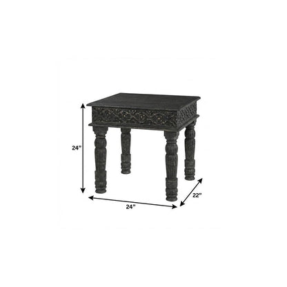 24" Black Distressed Solid Wood End Table HomeRoots