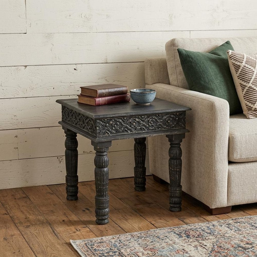 24" Black Distressed Solid Wood End Table HomeRoots
