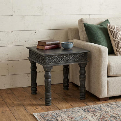 24" Black Distressed Solid Wood End Table HomeRoots
