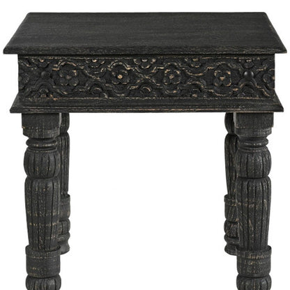 24" Black Distressed Solid Wood End Table HomeRoots