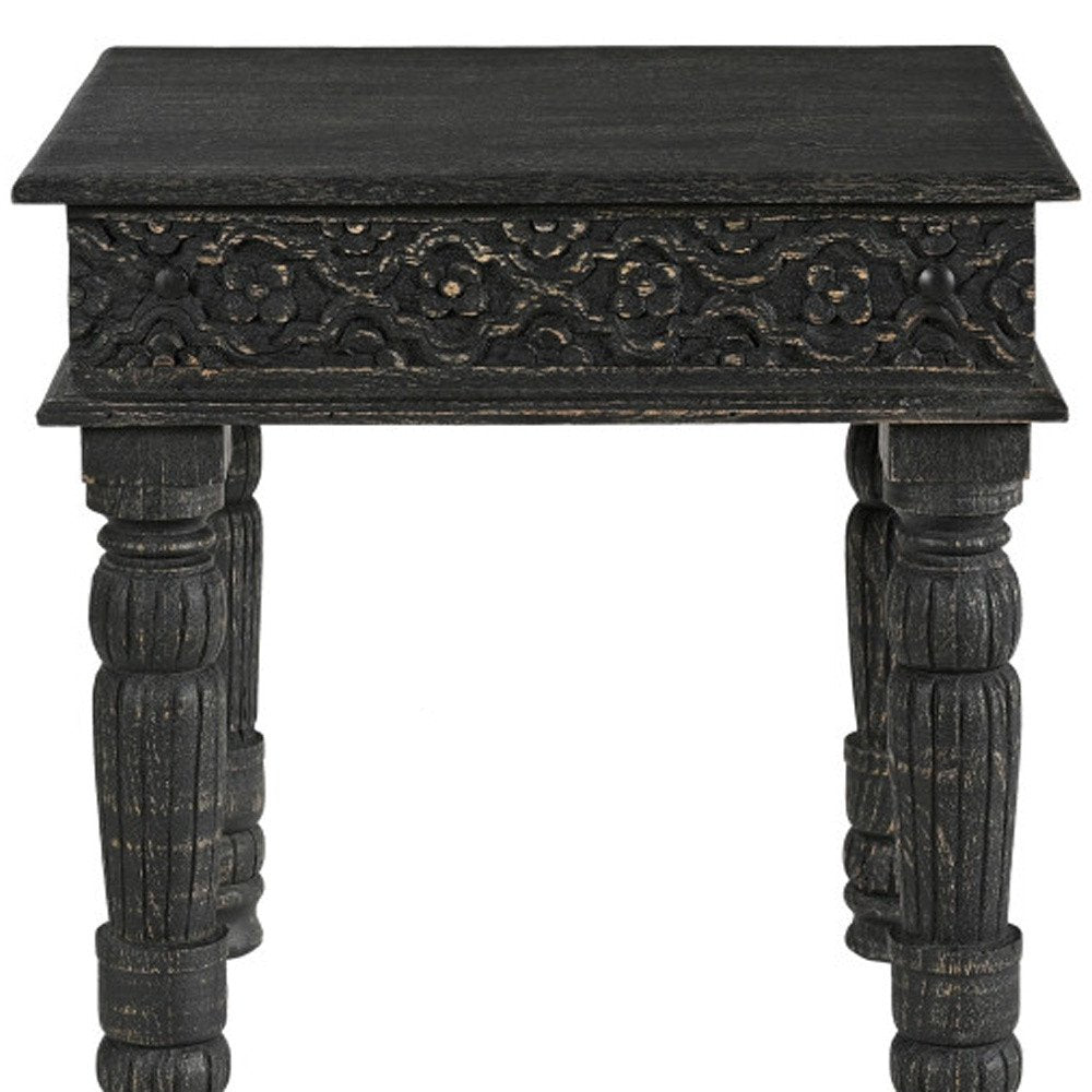 24" Black Distressed Solid Wood End Table HomeRoots