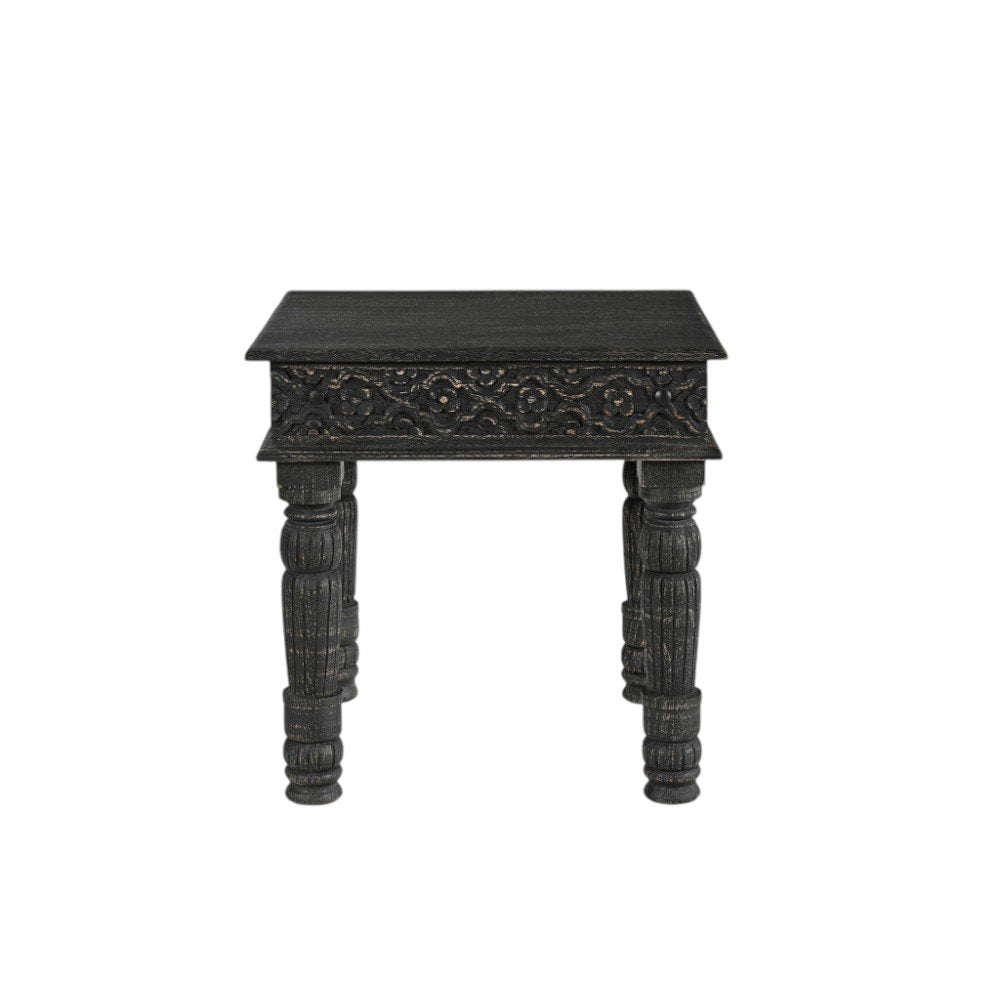 24" Black Distressed Solid Wood End Table HomeRoots