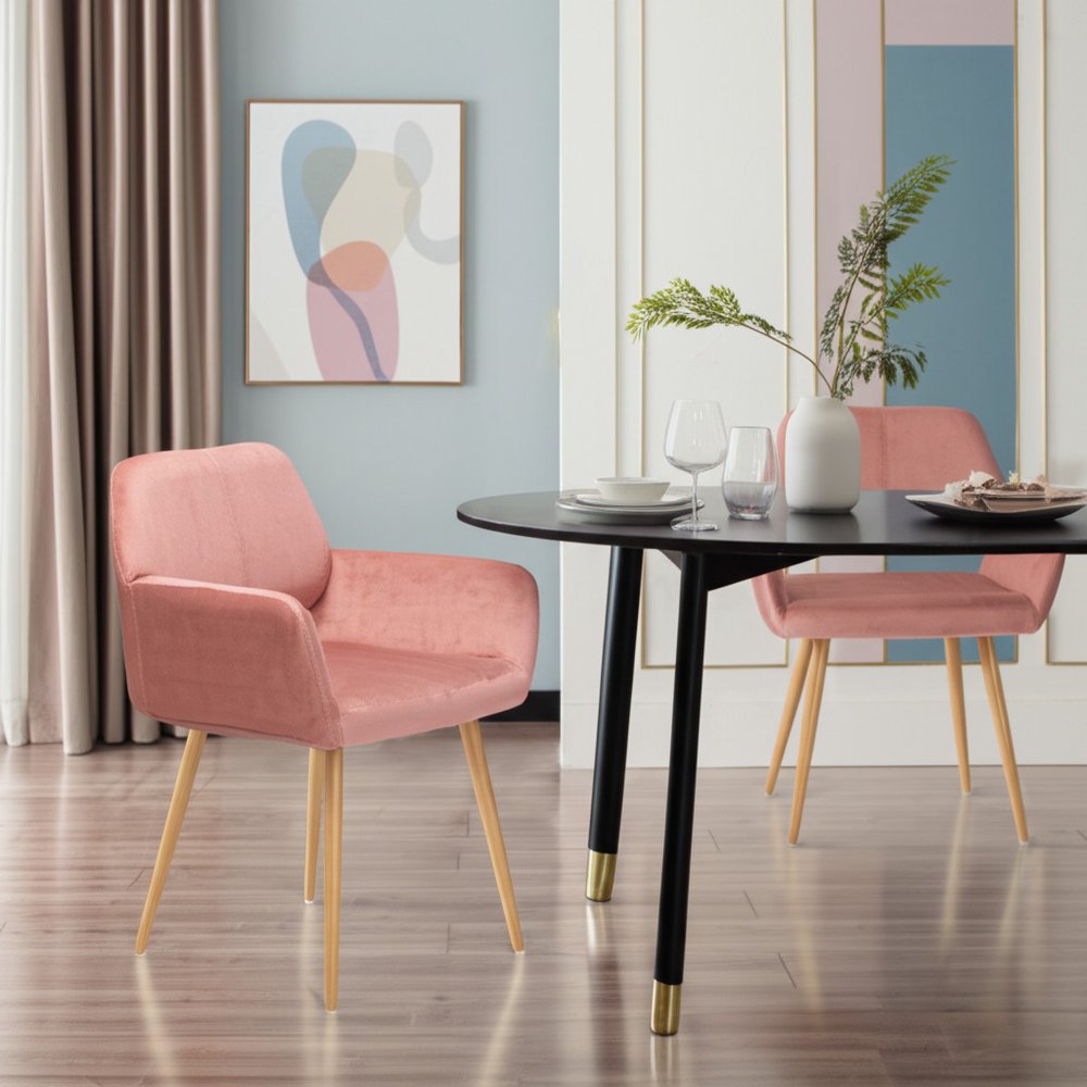 Pink Upholstered Velvet Open Back Dining Chair HomeRoots