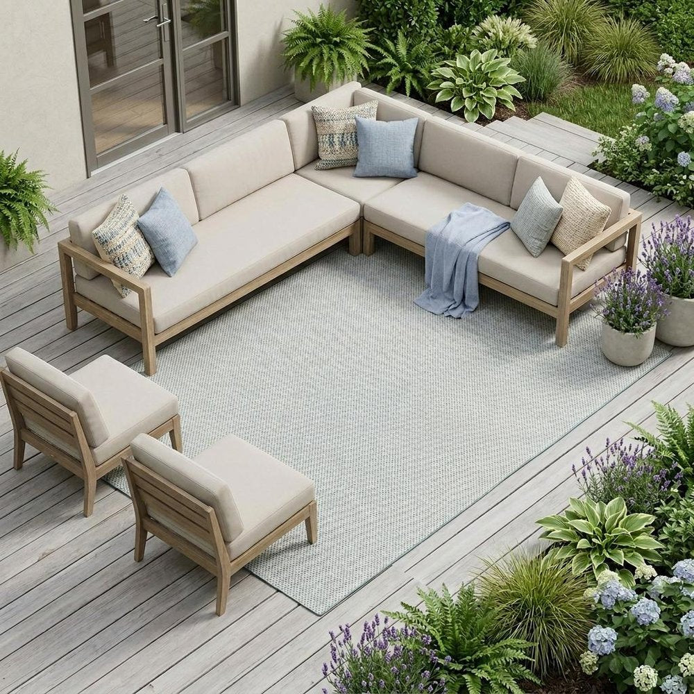 9' X 12' Aqua And Ivory Indoor Outdoor Area Rug — view 12