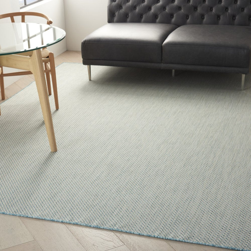 9' X 12' Aqua And Ivory Indoor Outdoor Area Rug — view 5