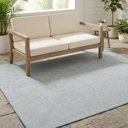 8' Aqua And Ivory Square Indoor Outdoor Area Rug HomeRoots