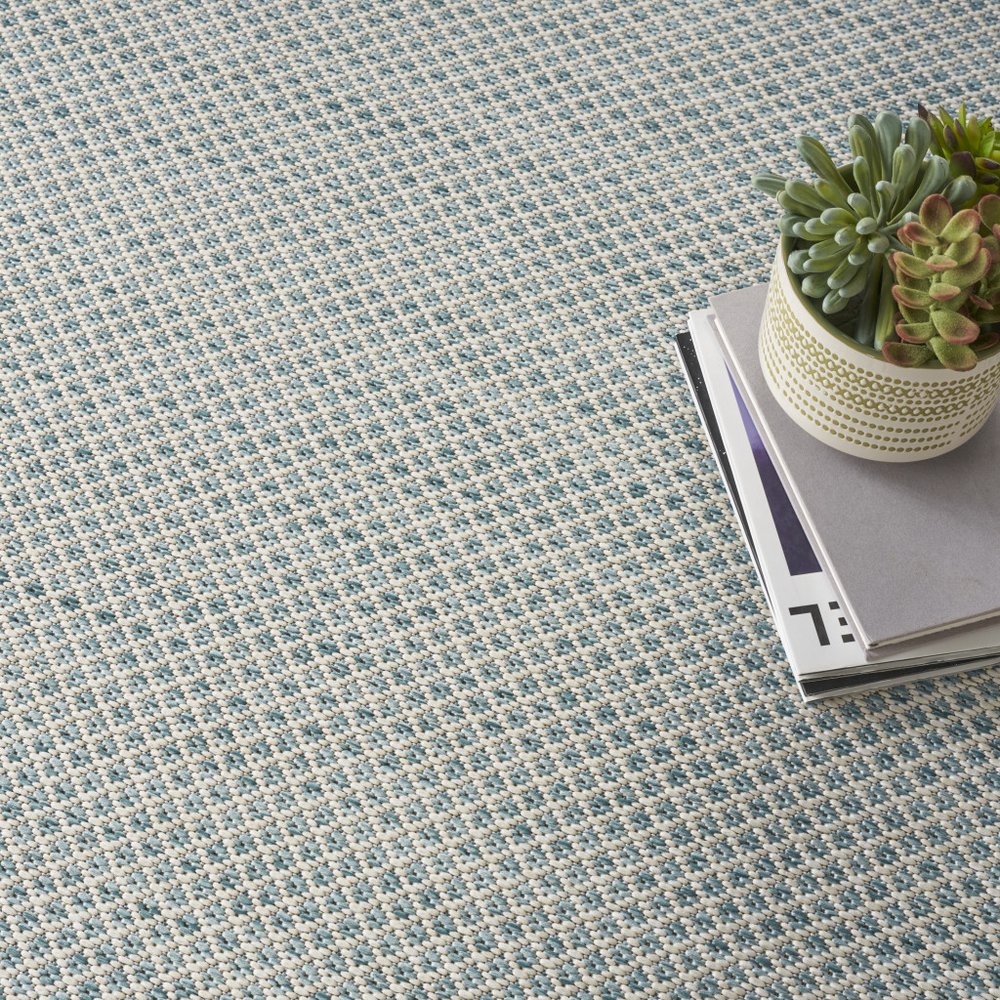 8' Aqua And Ivory Square Indoor Outdoor Area Rug HomeRoots