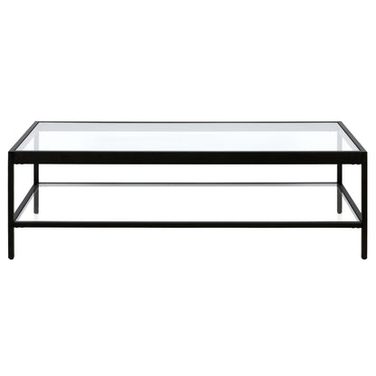 54" Clear And Black Glass And Steel Coffee Table With Shelf