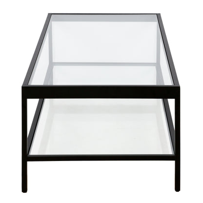 54" Clear And Black Glass And Steel Coffee Table With Shelf