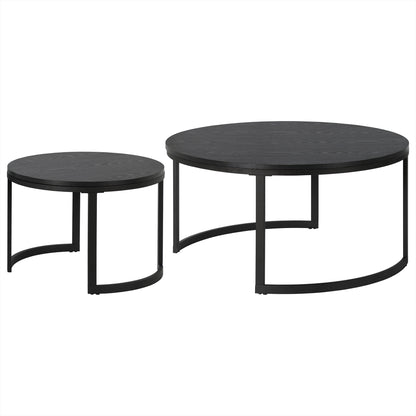 Set of Two 36" Black Steel Round Nested Coffee Tables