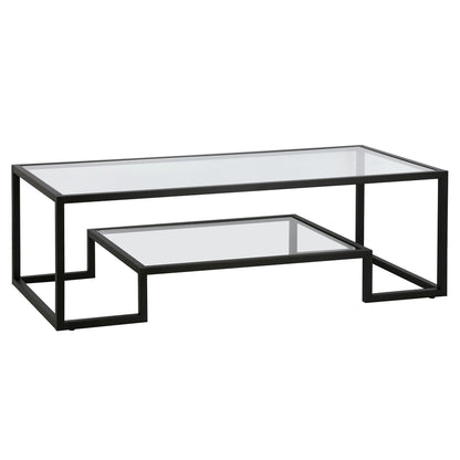 54" Black Glass And Steel Coffee Table With Shelf