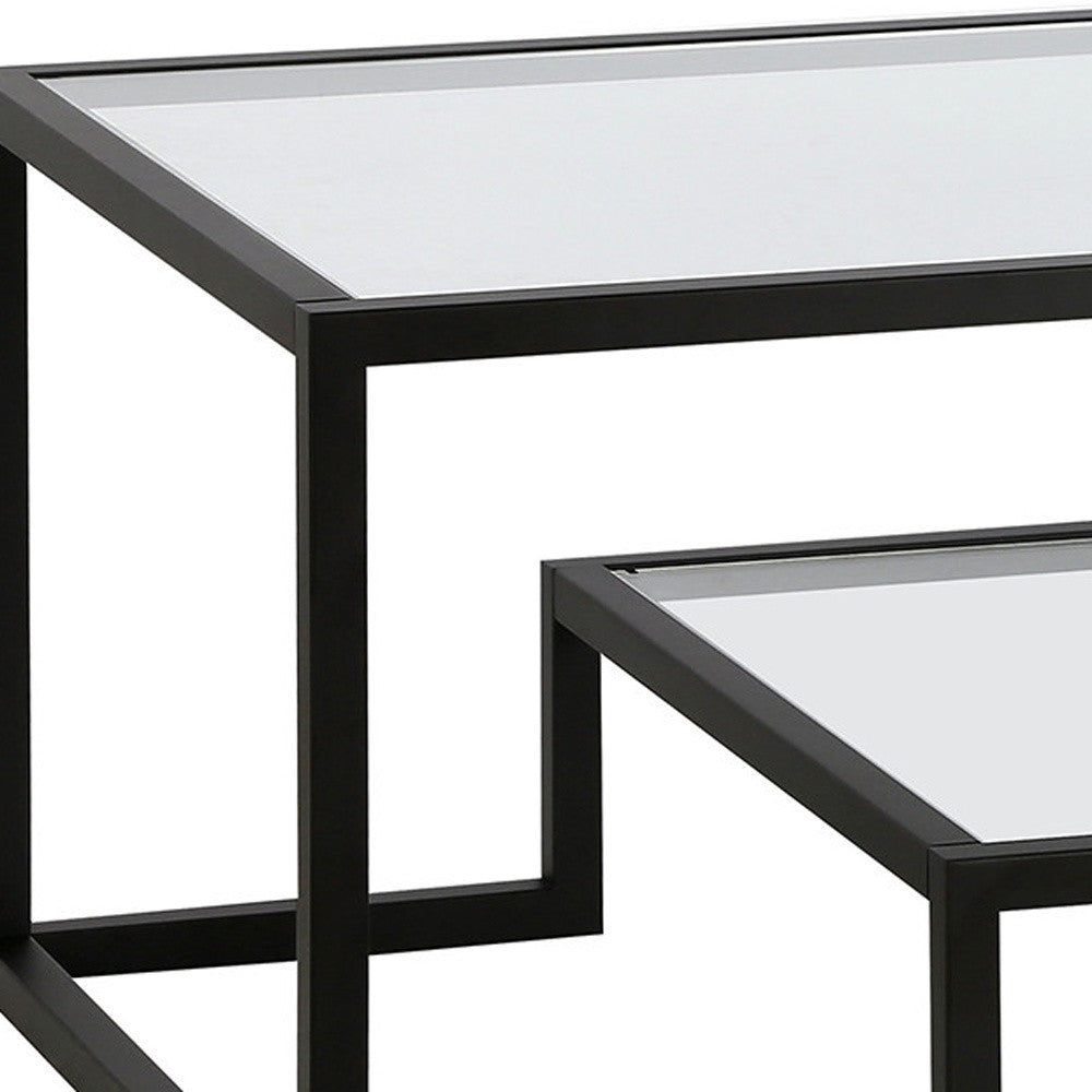 54" Black Glass And Steel Coffee Table With Shelf