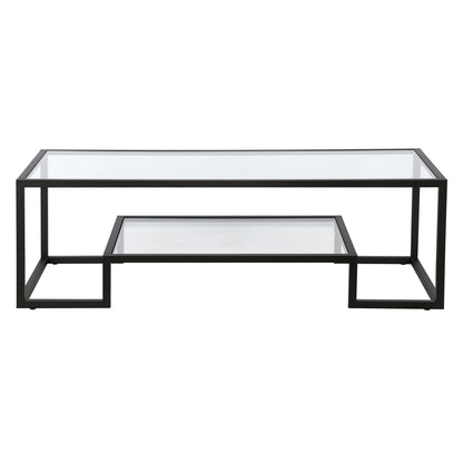 54" Black Glass And Steel Coffee Table With Shelf