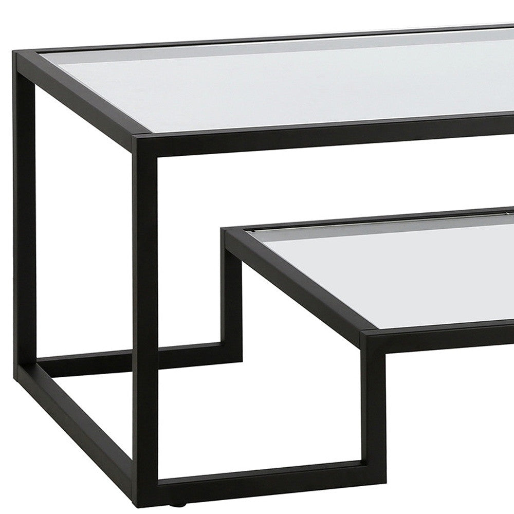 54" Black Glass And Steel Coffee Table With Shelf