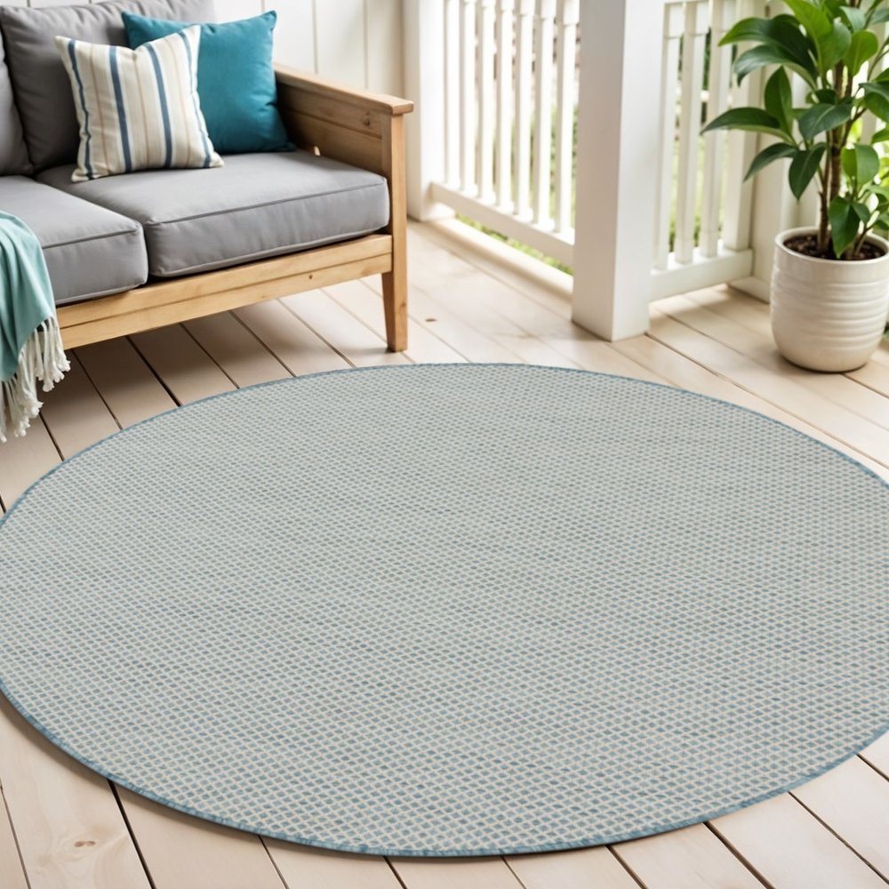 5' Blue Square Geometric Power Loom Area Rug HomeRoots