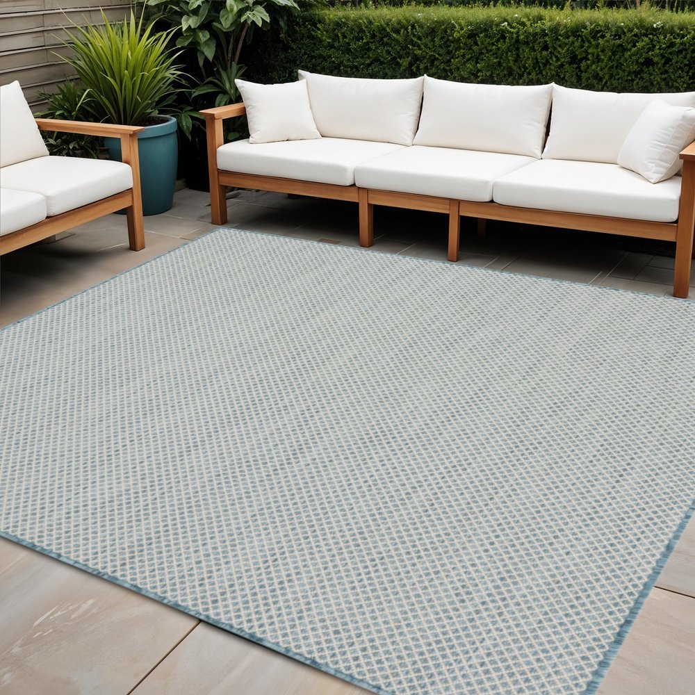 5' Blue Square Geometric Power Loom Area Rug HomeRoots