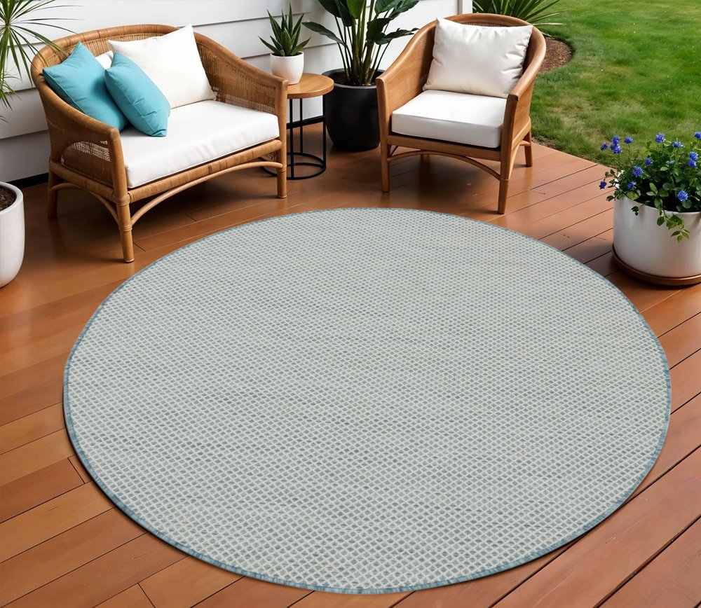 5' Blue Square Geometric Power Loom Area Rug HomeRoots