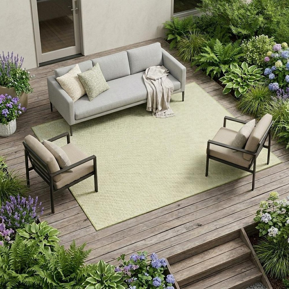 7' X 10' Green And Ivory Indoor Outdoor Area Rug — view 12