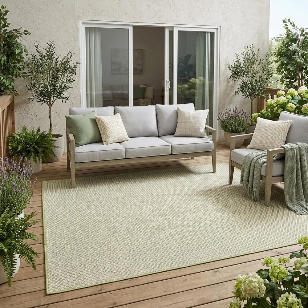5' X 7' Green and Ivory Indoor Outdoor Area Rug — view 5