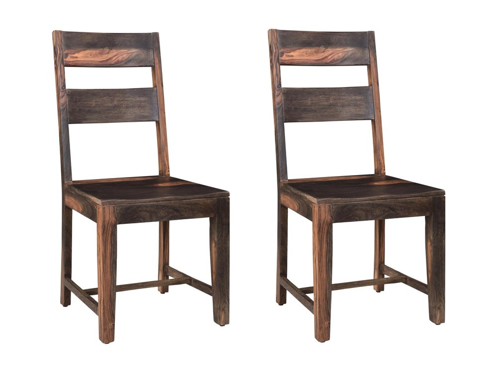 Set of Two Dark Brown Solid Wood Ladder Back Dining Side Chairs HomeRoots