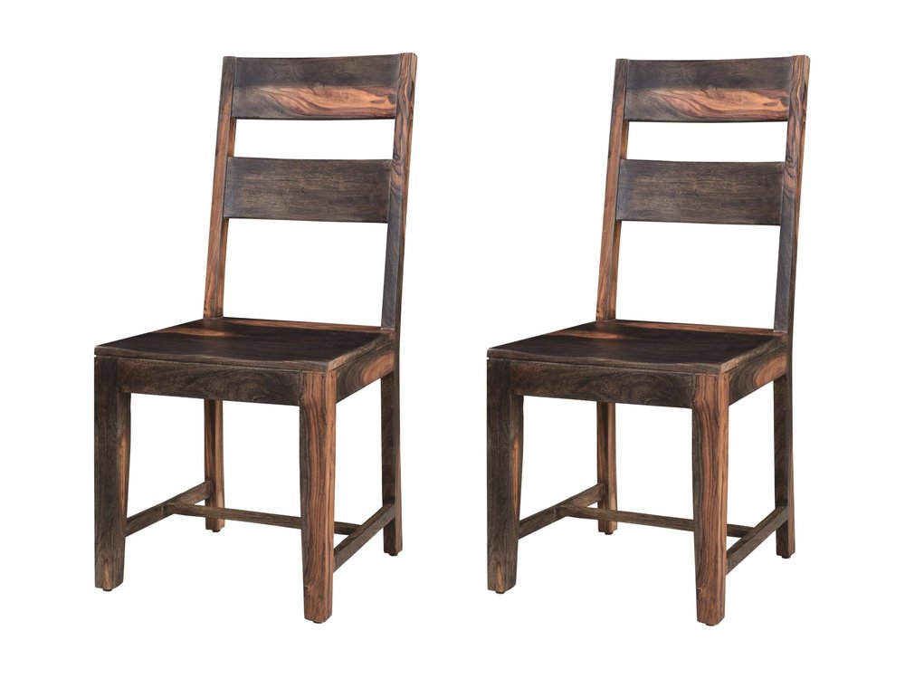 Set of Two Dark Brown Solid Wood Ladder Back Dining Side Chairs HomeRoots