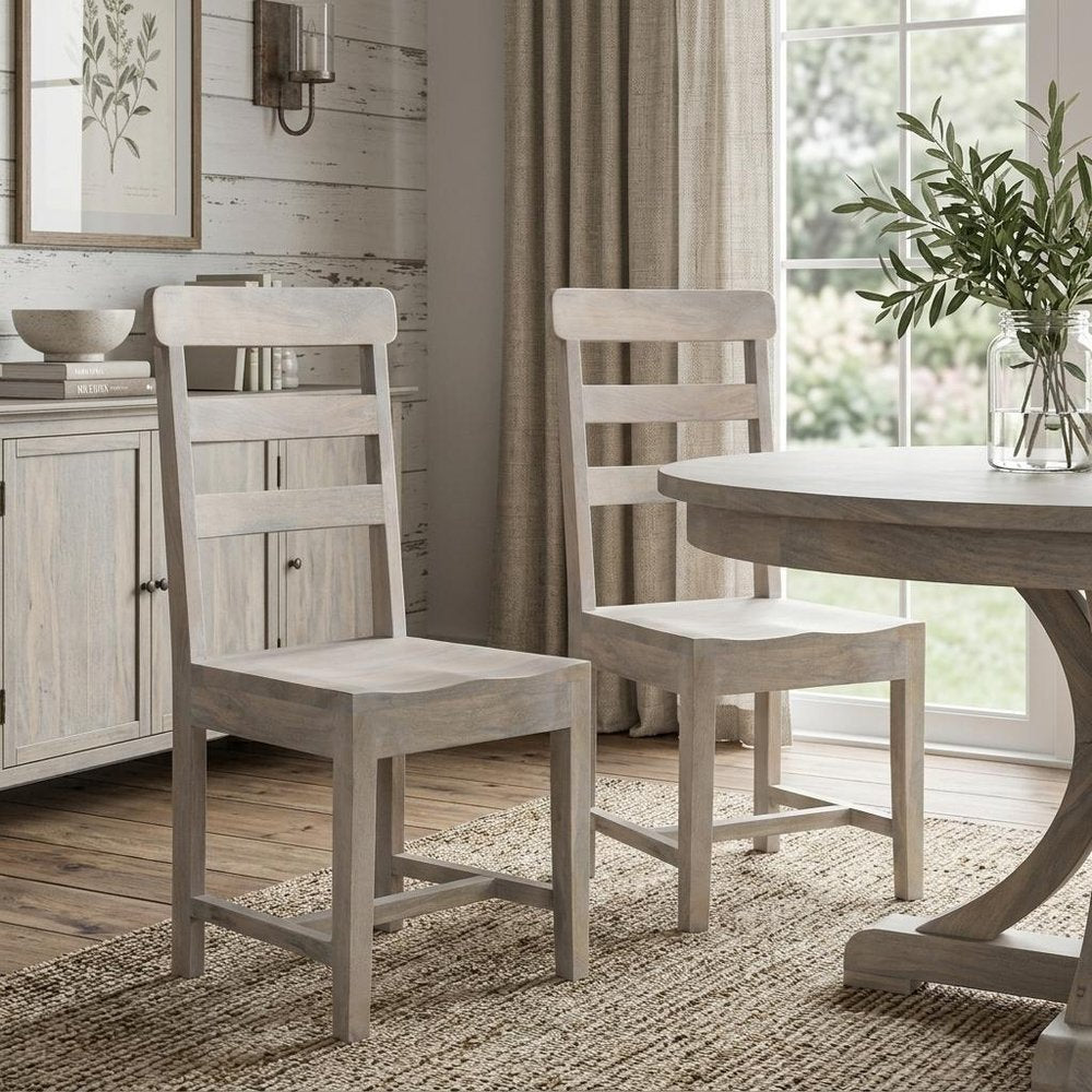 Set of Two White Wood Ladder Back Dining Side Chairs HomeRoots