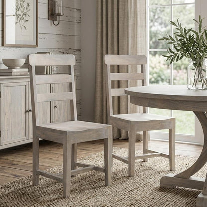 Set of Two White Wood Ladder Back Dining Side Chairs HomeRoots