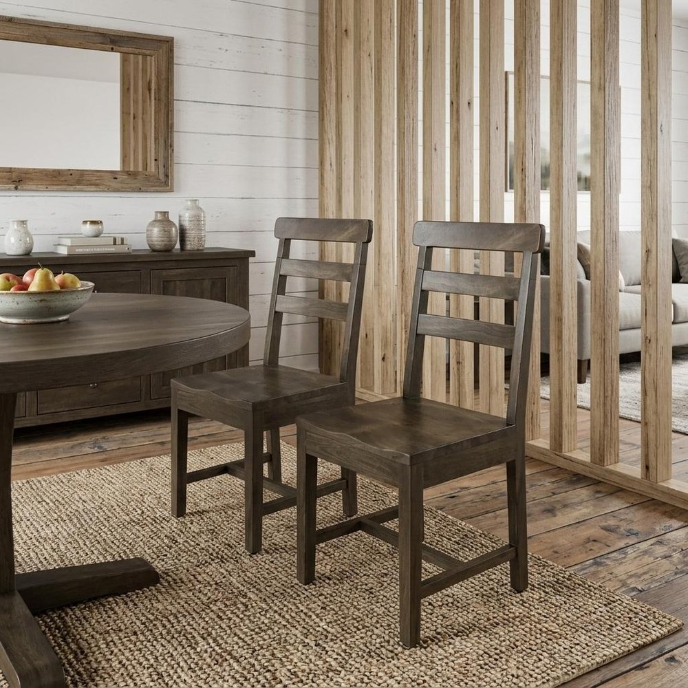 Set of Two Dark Brown Wood Ladder Back Dining Side Chairs HomeRoots