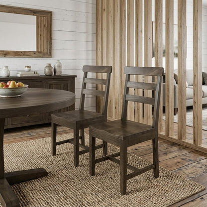 Set of Two Dark Brown Wood Ladder Back Dining Side Chairs HomeRoots