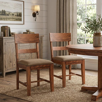 Set of Two Brown Upholstered Fabric Slat Back Dining Side Chairs HomeRoots