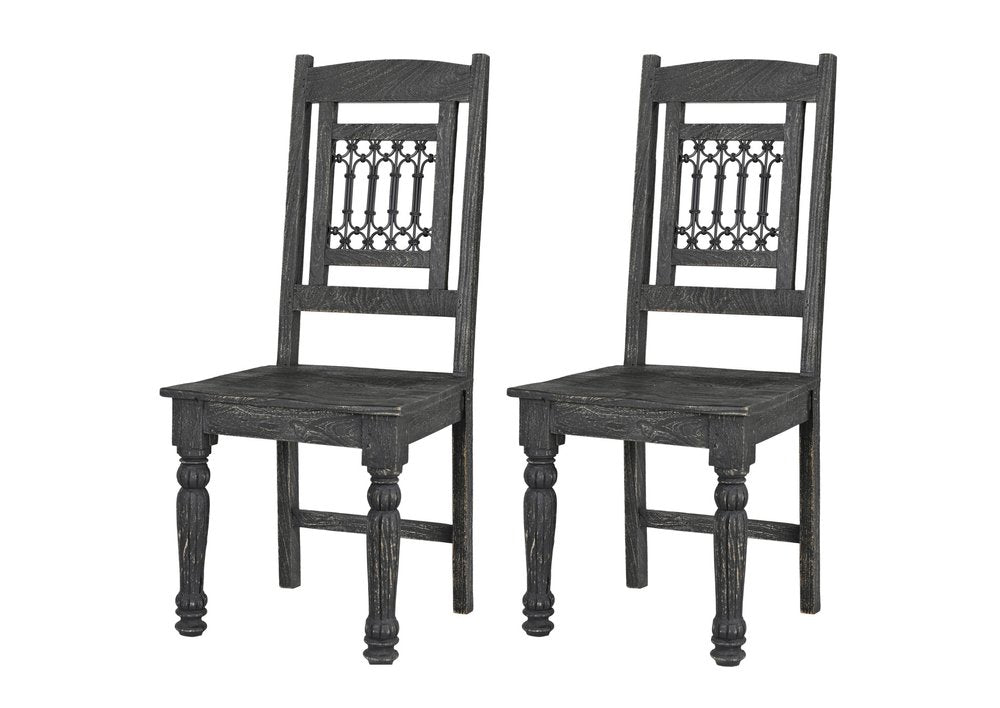 Set of Two Black Wood Slat Back Dining Side Chairs — view 9