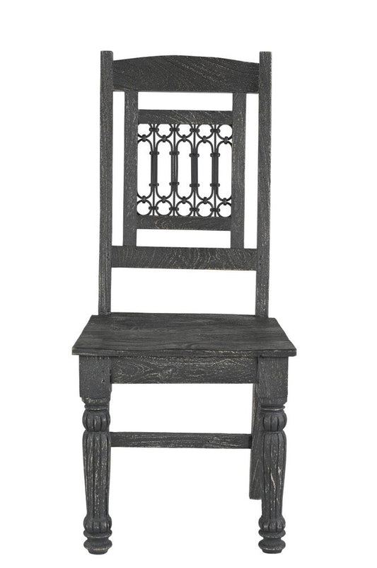 Set of Two Black Wood Slat Back Dining Side Chairs