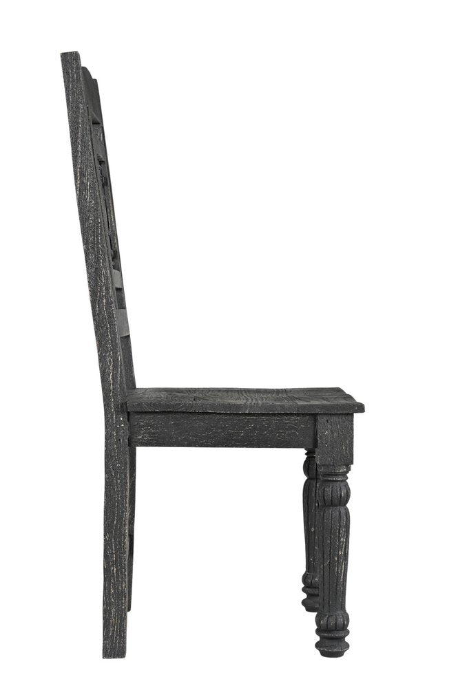 Set of Two Black Wood Slat Back Dining Side Chairs — view 5