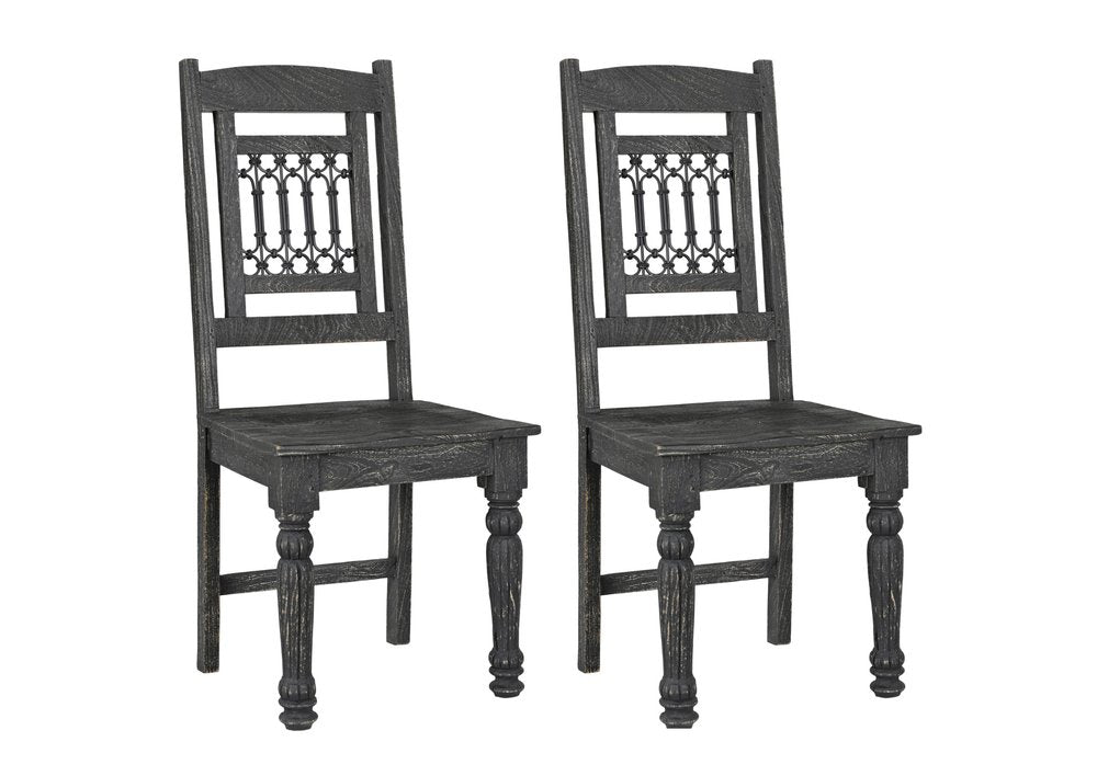 Set of Two Black Wood Slat Back Dining Side Chairs HomeRoots