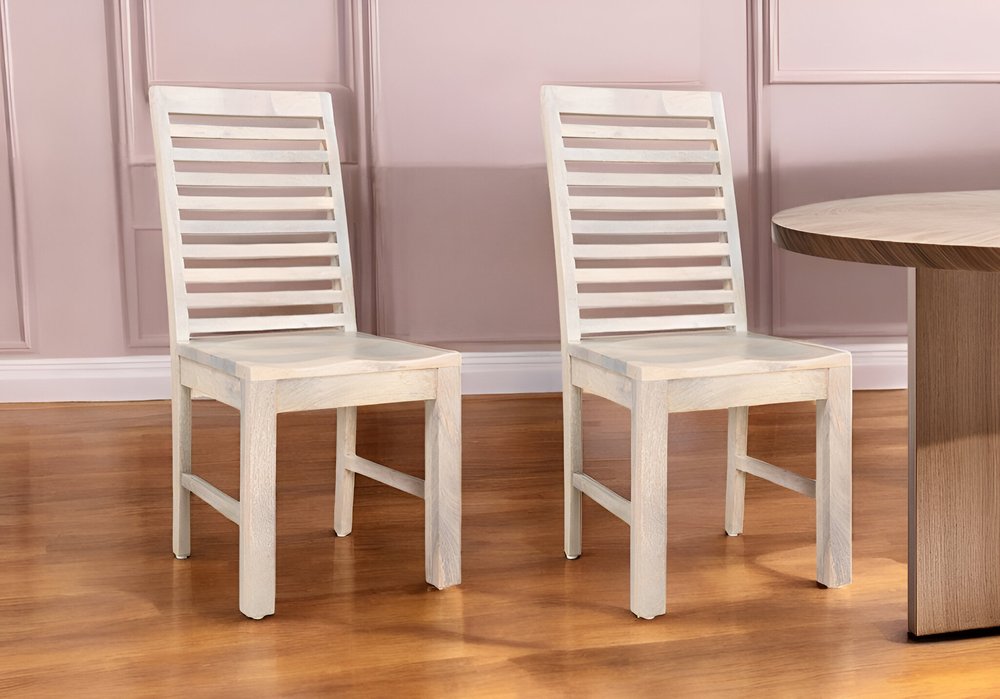 Set of Two White Wood Ladder Back Dining Side Chairs HomeRoots