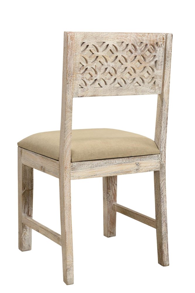 Set of Two Brown And White Upholstered Fabric Carved Back Dining Side Chairs HomeRoots