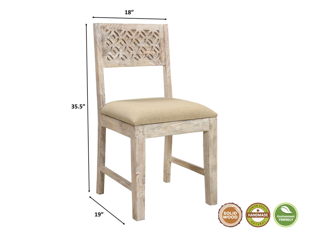Set of Two Brown And White Upholstered Fabric Carved Back Dining Side Chairs HomeRoots