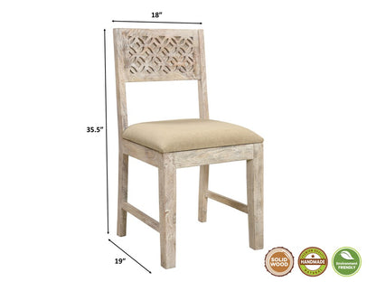 Set of Two Brown And White Upholstered Fabric Carved Back Dining Side Chairs HomeRoots