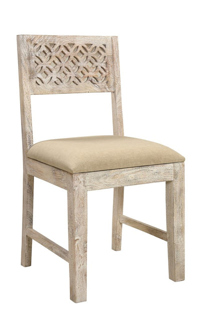 Set of Two Brown And White Upholstered Fabric Carved Back Dining Side Chairs HomeRoots