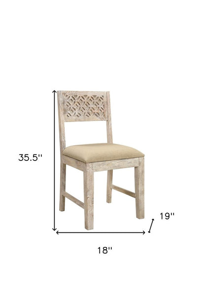 Set of Two Brown And White Upholstered Fabric Carved Back Dining Side Chairs HomeRoots