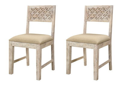 Set of Two Brown And White Upholstered Fabric Carved Back Dining Side Chairs HomeRoots