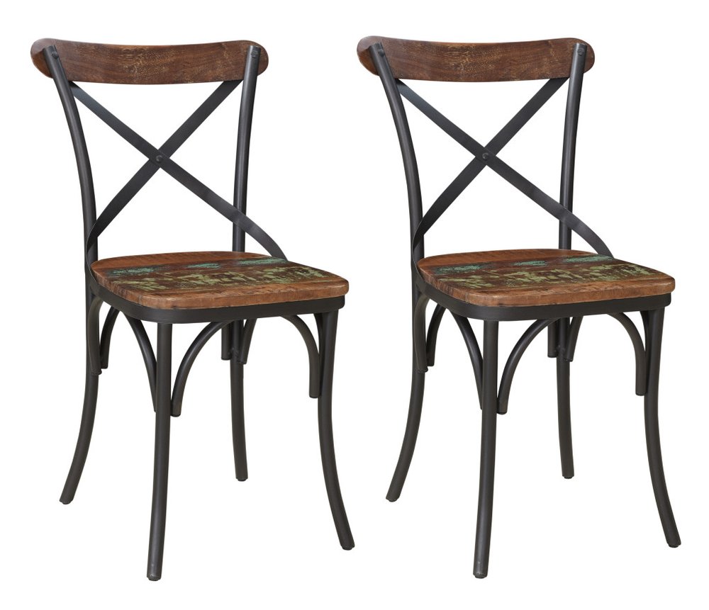 Set of Two Brown And Black Metal And Wood Cross Back Dining Side Chairs HomeRoots
