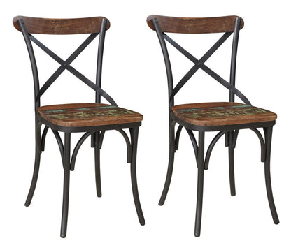 Set of Two Brown And Black Metal And Wood Cross Back Dining Side Chairs HomeRoots
