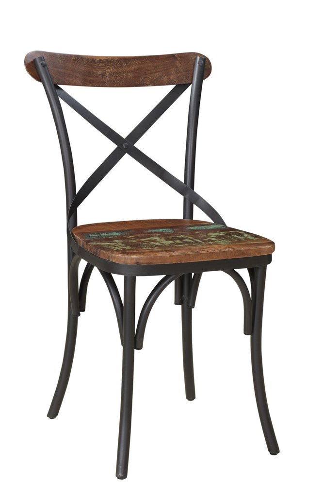Set of Two Brown And Black Metal And Wood Cross Back Dining Side Chairs HomeRoots