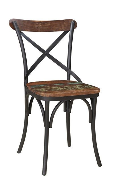 Set of Two Brown And Black Metal And Wood Cross Back Dining Side Chairs HomeRoots