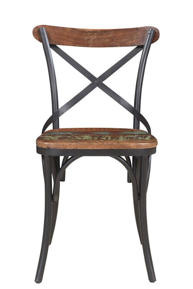 Set of Two Brown And Black Metal And Wood Cross Back Dining Side Chairs HomeRoots