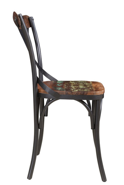 Set of Two Brown And Black Metal And Wood Cross Back Dining Side Chairs HomeRoots