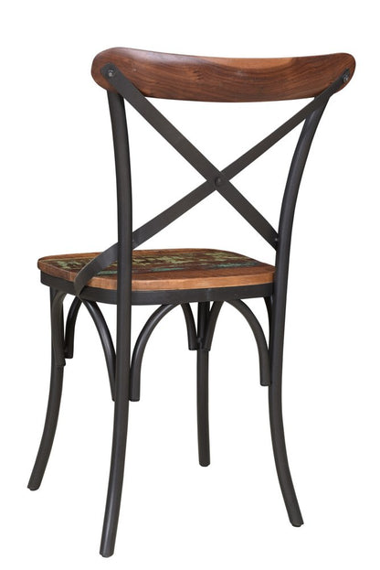 Set of Two Brown And Black Metal And Wood Cross Back Dining Side Chairs HomeRoots