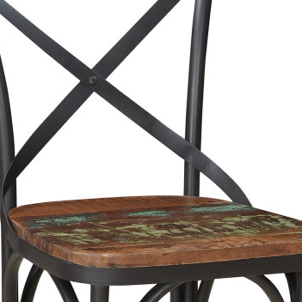 Set of Two Brown And Black Metal And Wood Cross Back Dining Side Chairs HomeRoots