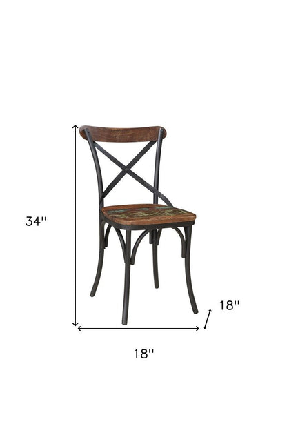 Set of Two Brown And Black Metal And Wood Cross Back Dining Side Chairs HomeRoots
